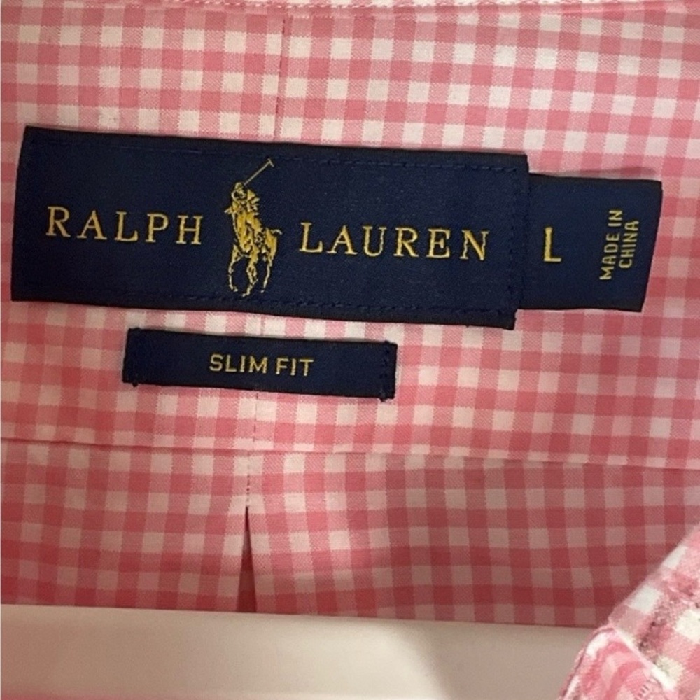 Ralph Lauren Slim Fit 100% Cotton Pink Gingham Button Up Long Sleeve Shirt L - Picture 4 of 7